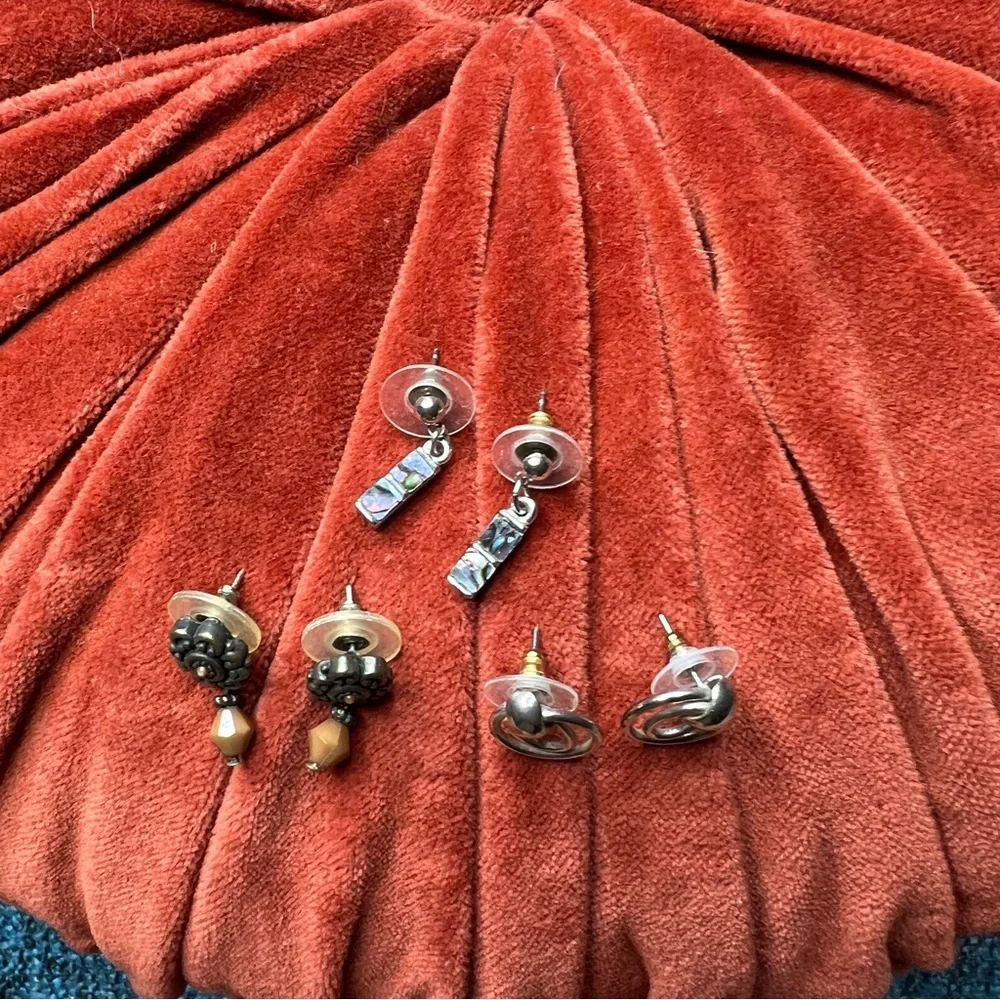 Vintage Earring Bundle Set of Three Double Hoop Beaded Abalone Dangle Retro